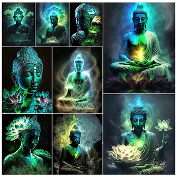 DIY Gyémánt Festmény Zöld Buddha Vallás 5D Teljes Gyémánt-Mozaik Kép Dekoráció, Otthon, Személyre szabott Ajándék Nagykereskedelmi S824