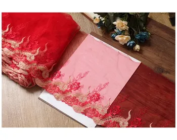 25cm széles, piros arany, selyem hímzés, csipke DIY fehérnemű ruha dekoratív szoknya szegély sál tartozékok