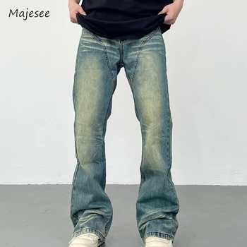 Jeans Férfi Elegáns Amerikai Stílus Vintage Összes mérkőzés Mosott bajba jutott Farmer Nadrág Kontraszt Szín High Street Harajuku Őszi Új