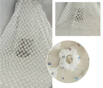 Új stílus organza pamut szál hímzés színe sequin hímzett háló flitter ruha anyag