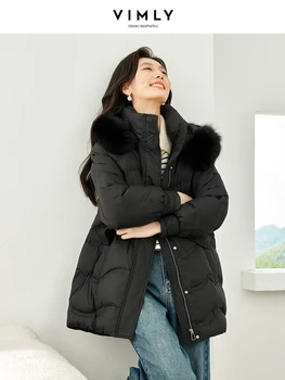 Vimly Női Téli Kabát, Közepes hosszúságú Csuklyás Nő Kabátok 2023 Divat Cipzár, Vastag, Meleg, Hosszú Ujjú Női Outerware 50329