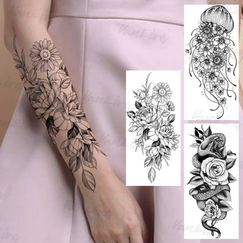 Nagy Nap Virág Ideiglenes Tetoválás A Nők, Lányok Szexi Karját, Lábát Tetkóimat Reális Medúza Kígyó Rose Hamis Tetoválás Matrica