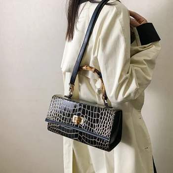 A nők koreai divat bambusz táska női táska új kő gabona kis négyzet táska pu bőr egységes váll kors táska bolsas