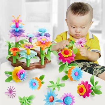 90pcs/set DIY Gyermekek virágkötészeti Blokkok Játék Kreatív Összeszerelés Kerti Puzzle Játékok Multichange Kert építőkövei