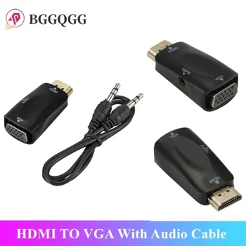 BGGQGG, HDMI-kompatibilis VGA Kábel Átalakító Férfi Famale Átalakító Adapter 3,5 mm-es Jack Audio HD 1080P PC, Laptop, Tablet