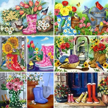 Kertészeti Művészeti Eső Csizma, a Tulipánok Gyémánt Festmény Teljes Gyakorlat 5D Diy Hímzés, keresztszemes Kép Strasszos Ajándék