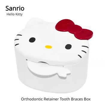 Sanrio Hello Kitty Fogszabályozó Rögzítő Fogat Kapcsos Doboz Anime Aranyos Hordozható Fogsor Tároló Fogszabályozó Áztatás Tartály Tisztítása
