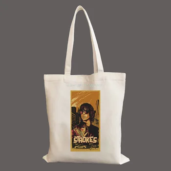 A Stroke Pop-Rock Divat Grafikus Nők Vászon Bevásárló Szatyor Ruhával Válltáska Eco Táskát Cipel Újrafelhasználható Bevásárló Bevásárló Táskák