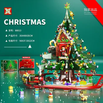 SX 88013 karácsonyfa Ház Mikulás Modell Ünnepi Dekoráció Sorozat DIY Játékok, építőelemek Gyermekek Karácsonyi Ajándékok