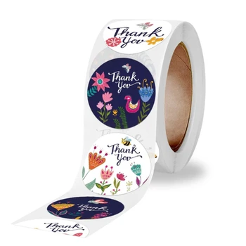 K3NA 500pcs Virágos Köszönöm Matricák Kézzel készített Kerek Pecsét Címkék Édesség Ajándék Doboz