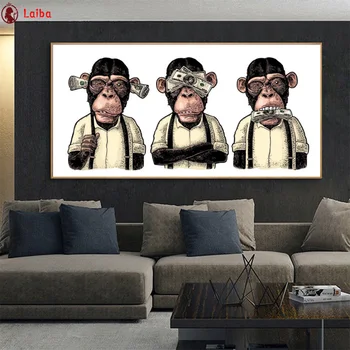 Gyémánt Festmény Cartoon art, három majom, pénz, Strasszos 5D DIY Gyémánt Hímzés,keresztszemes,gyémánt-Mozaik Eladó