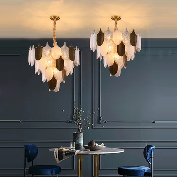Modern Art Deco Üveg Levél Arany Ezüst Szabályozható LED Csillár Üveg Kristály Csillár Nappali Hálószoba Étkező